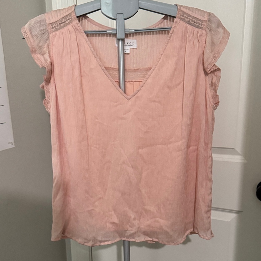 Velvet by Graham & Spencer Pink Lace Trim Blouse